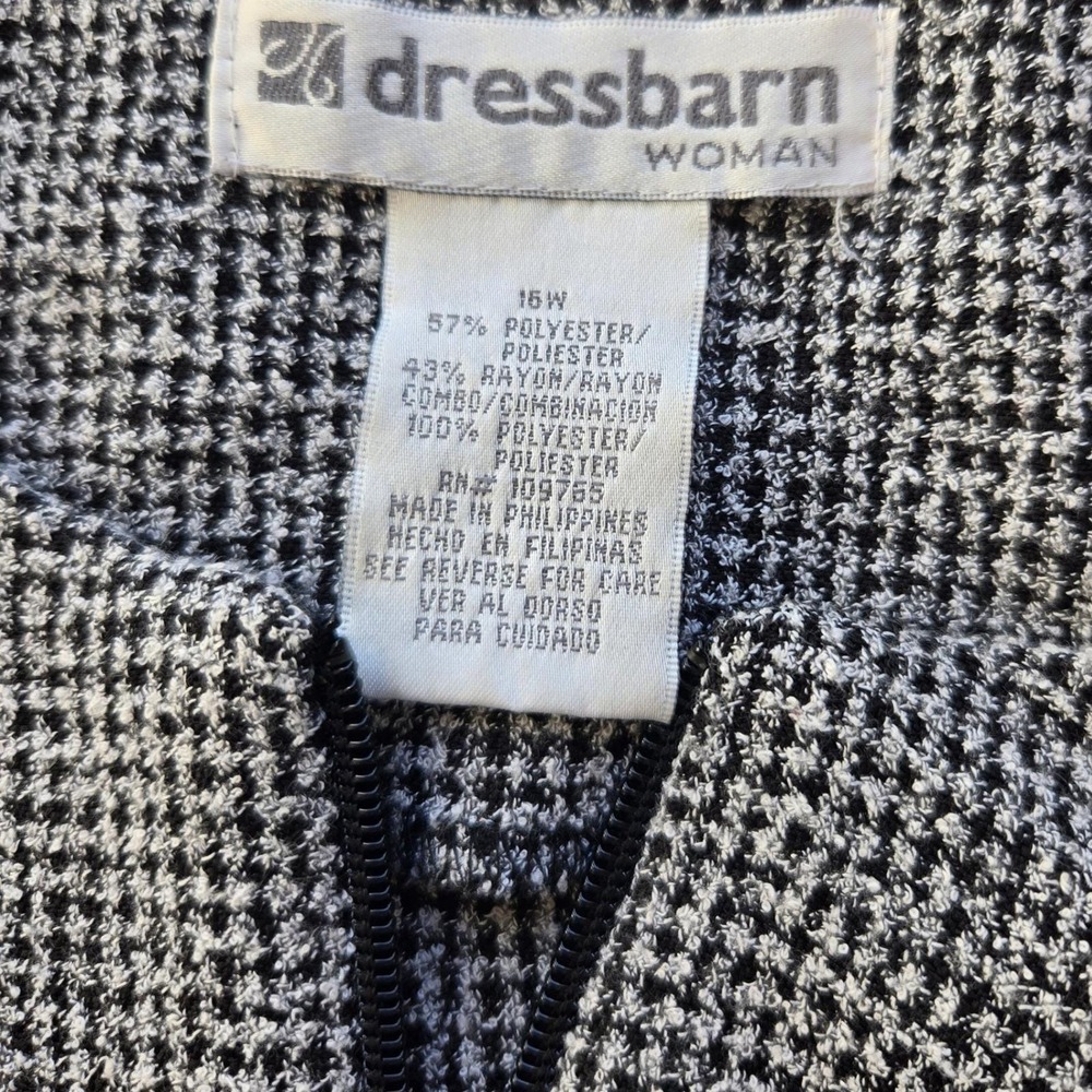 Dressbarn Woman 16W Black White Houndstooth Zipper Blazer Collarless Jacket - Picture 2 of 8